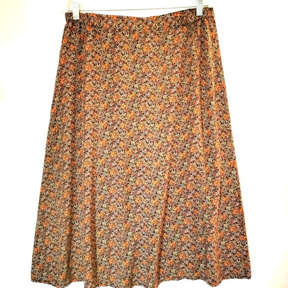 Christopher & Banks Womens Skirt Sz 12 Front Button Orange Paisley BoHo Peasant - Picture 2 of 10